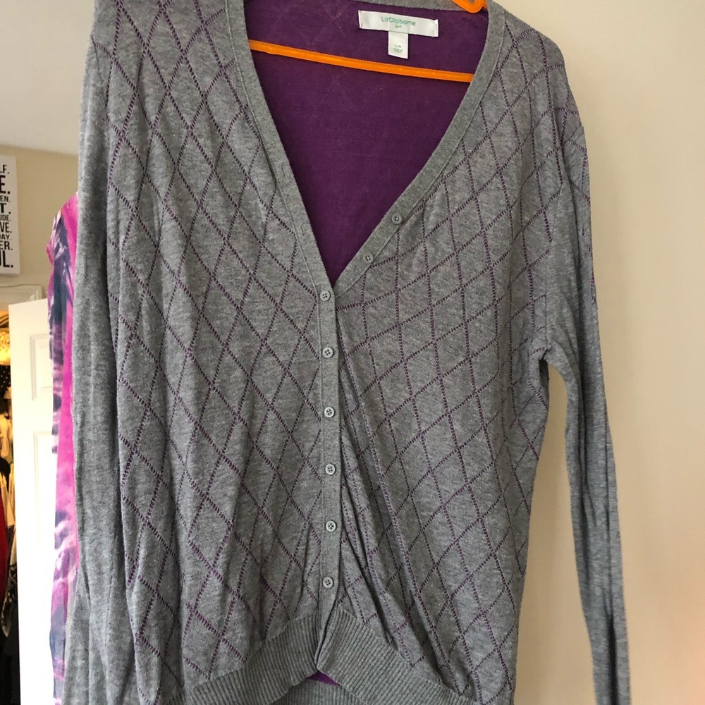 L LizClaiborne purple and grey golf sweater